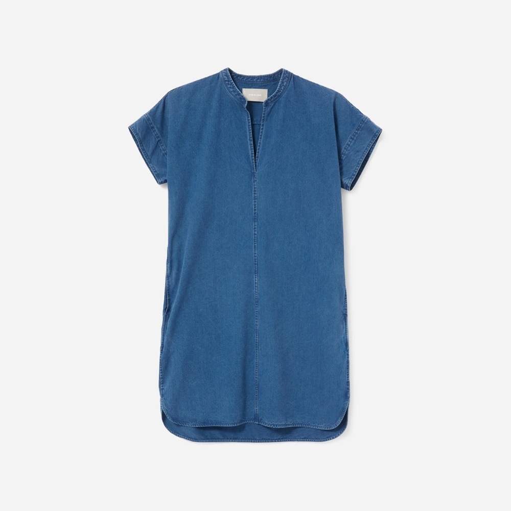 Everlane Splitneck Jean Denim V-Neck Tunic Dress 100% Cotton 00
